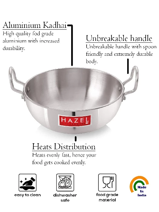 HAZEL 4 mm Aluminium Kadai with Handle, 750 ml-4.webp